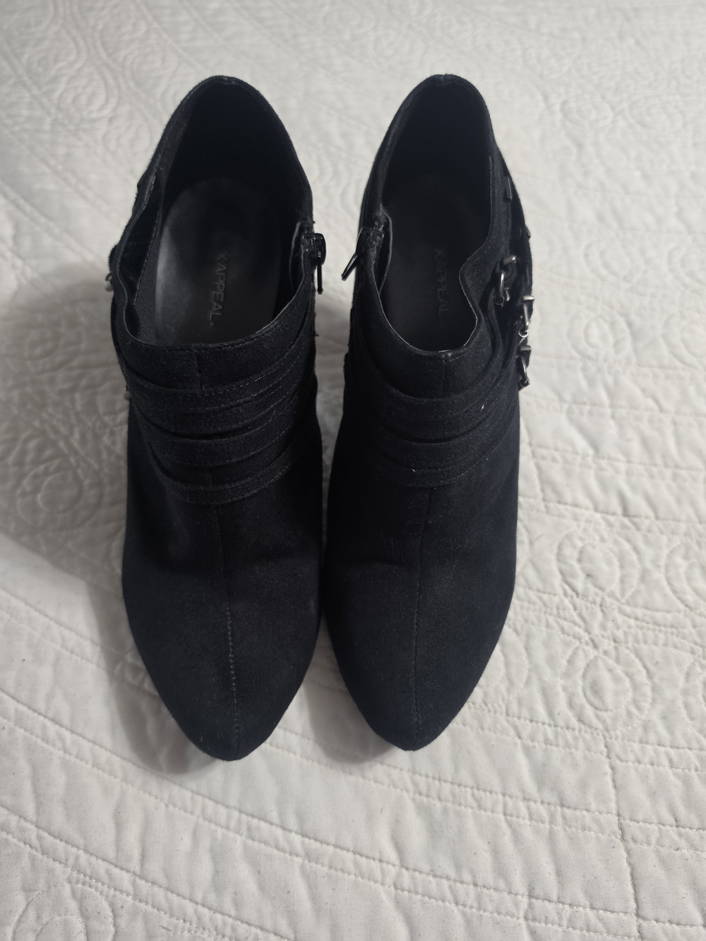 Xappeal Black Pointed-Toe Ankle Booties with Buckle Detail